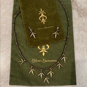 Blue Ruby Silver Seasons Unique Botanical Bronze Necklace Earring Set Summer!